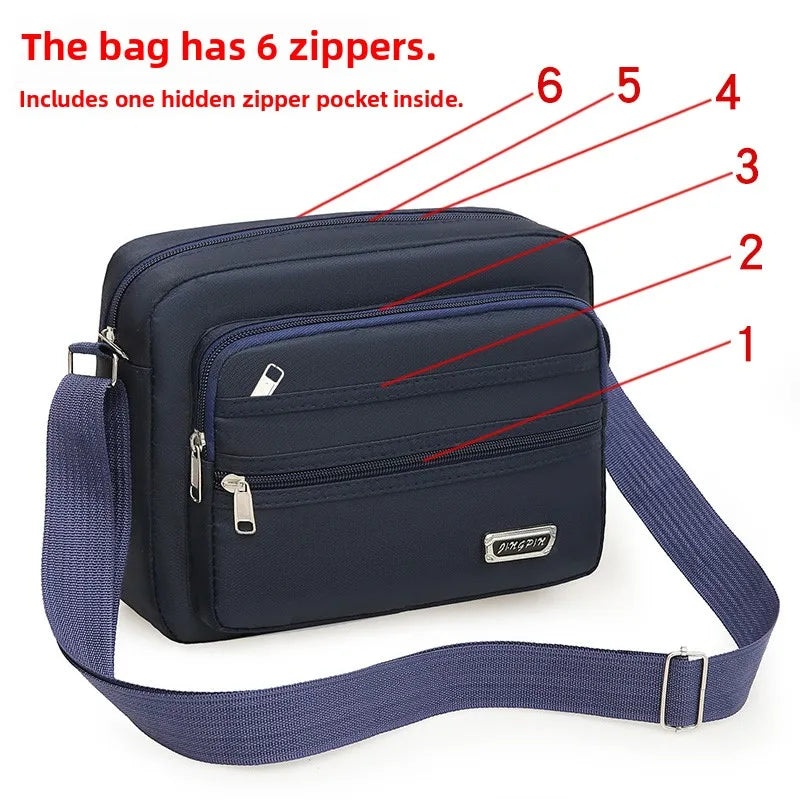 Casual Unisex Crossbody Bag Large Capacity Multi-layer Business Handling Bag Soft Nylon Material Zipper Closure Leisure Trave...