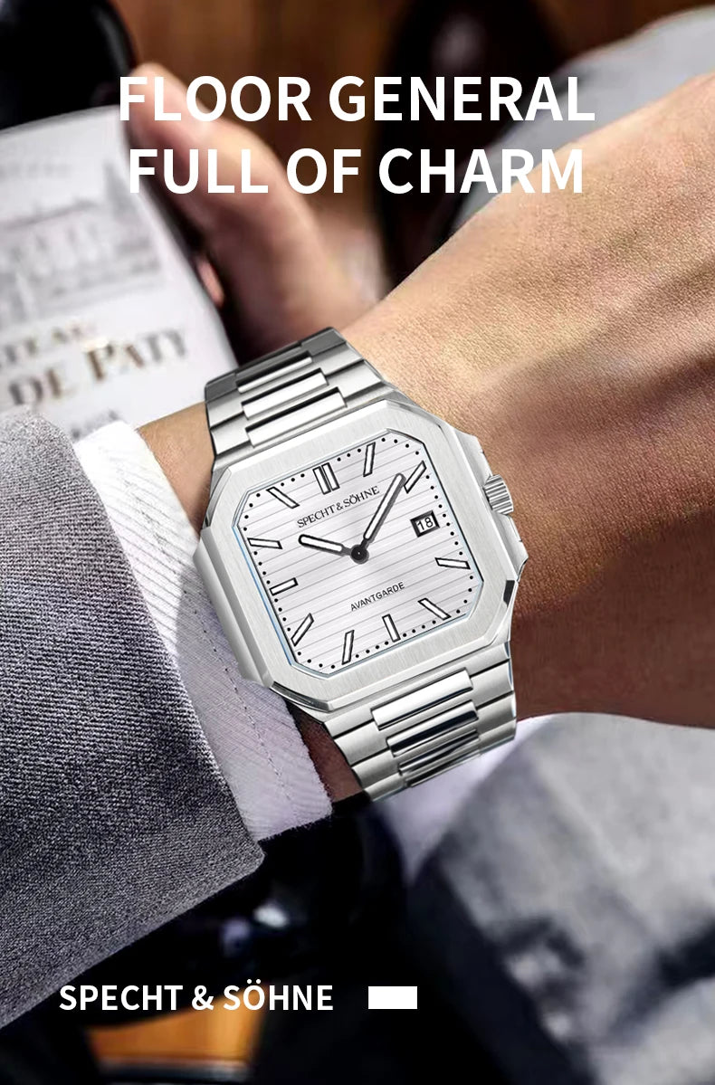 2025 Specht & Söhne New Hot Selling Ultrathin Cubic Watch For Men Quartz Wristwatch Sapphire Green Color Luminous Waterproof