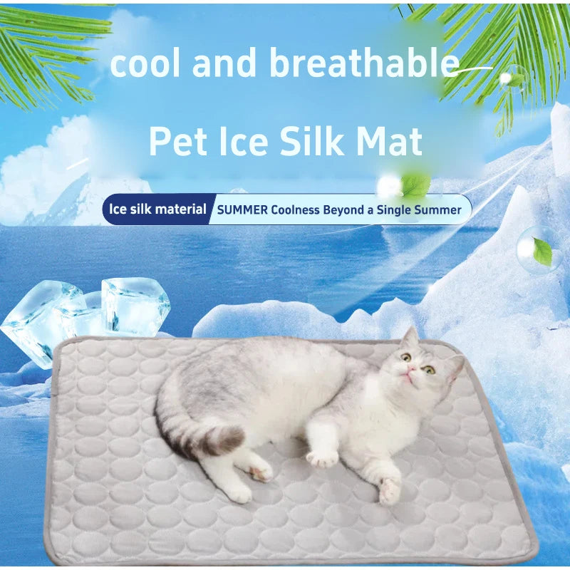 Summer Ice Silk Pet Cooling Mat Dog Cats Non Slip Heat Relief Bed Cat Mat Breathable Ice Silk Cool Dog Mat Washable Pet Supplies