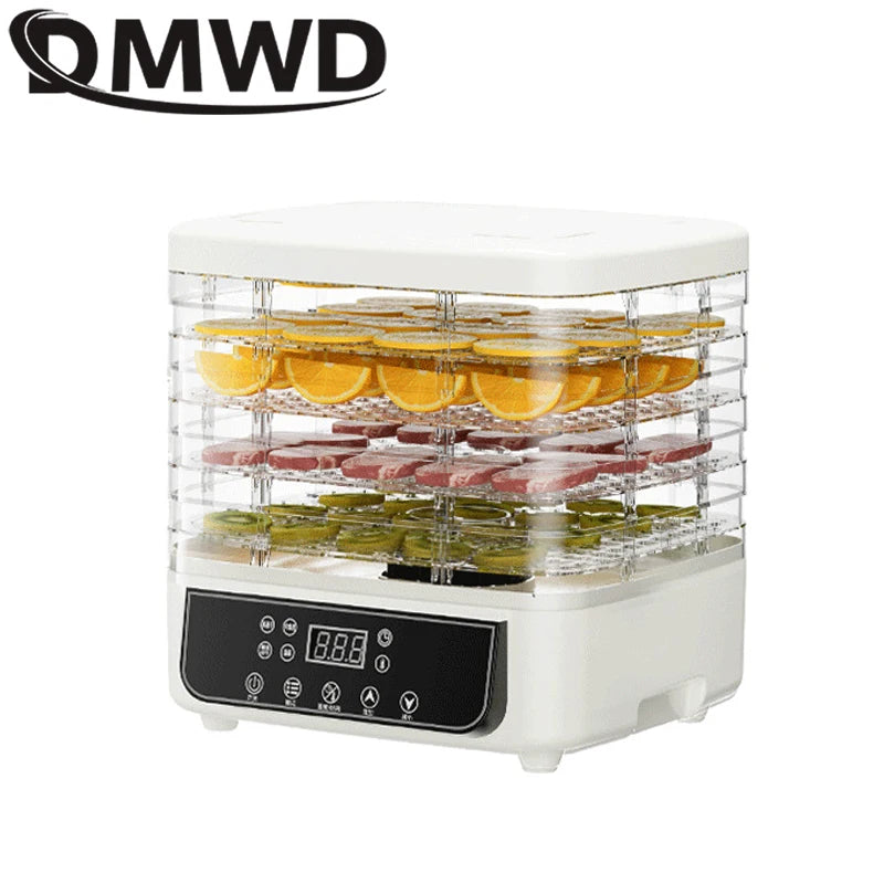 DMWD Dried Food Dehydrator Herb Fruit Vegetable Dehydration Drying Machine Smart Timing 5 Trays Pet Snacks Meat Hot Air Dryer EU