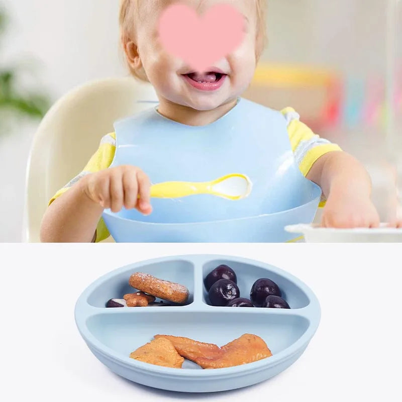 Personalized Logo Name Baby Silicone Dishes Feeding Set Suction Cup Bowl Tableware Kids Bowl Spoon Fork Bib Feeding Set BPA Free