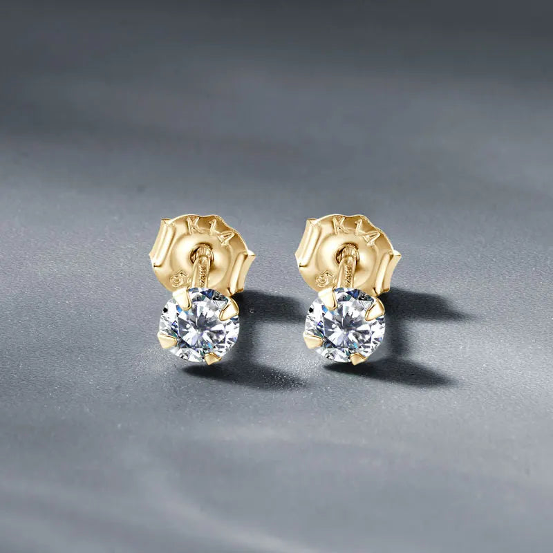 IOGOU 14K Solid Gold Moissanite Round Stud Earrings for Women Men GRA Certified Moissnaites 3mm 4mm 5mm 6mm 6.5mm Gold Jewelry