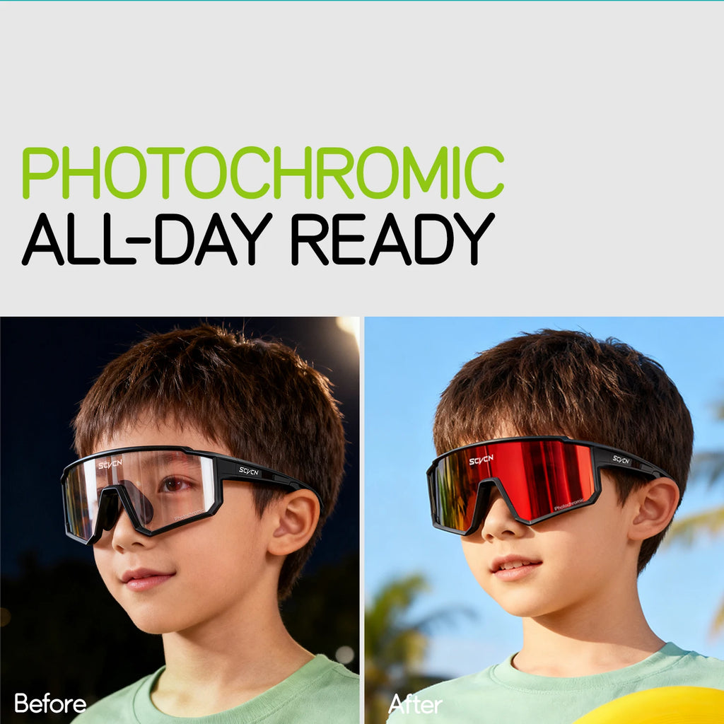 SCVCN New Photochromic Children Cycling Glasses Outdoor Sports Sunglasses Kids Road Bikes Cycling Eyewear UV400 Fashion Goggles