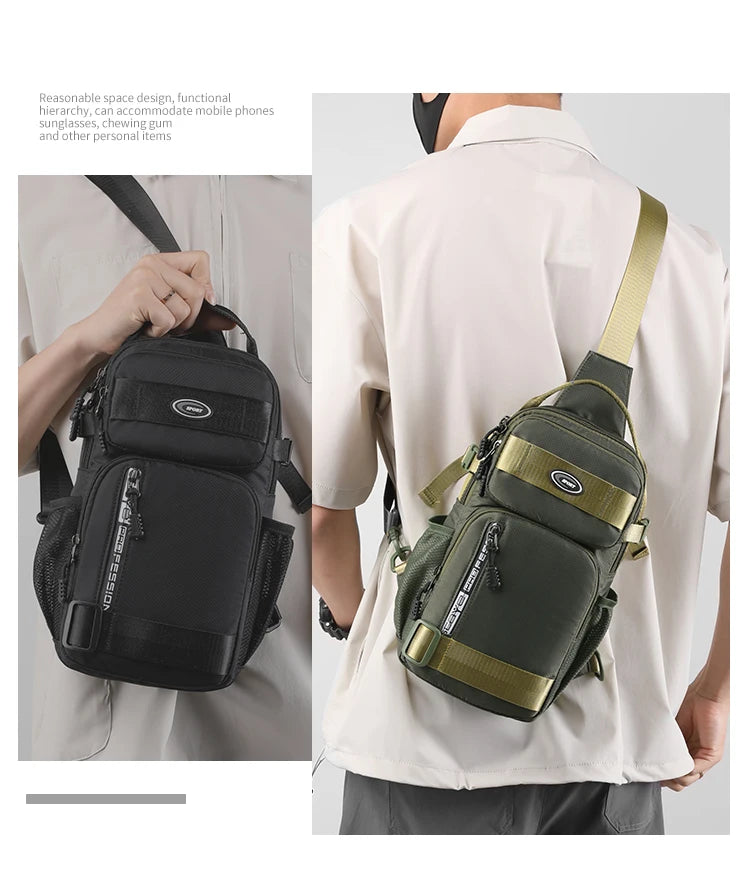 Fashionable Men's Crossbody Bag Student Casual Waist Bag Nylon Material Zipper Closure Soft Handle Multi-Compartment Pack