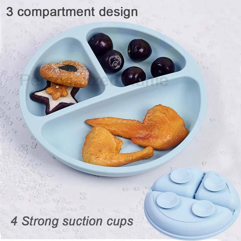 Personalized Logo Name Baby Silicone Dishes Feeding Set Suction Cup Bowl Tableware Kids Bowl Spoon Fork Bib Feeding Set BPA Free