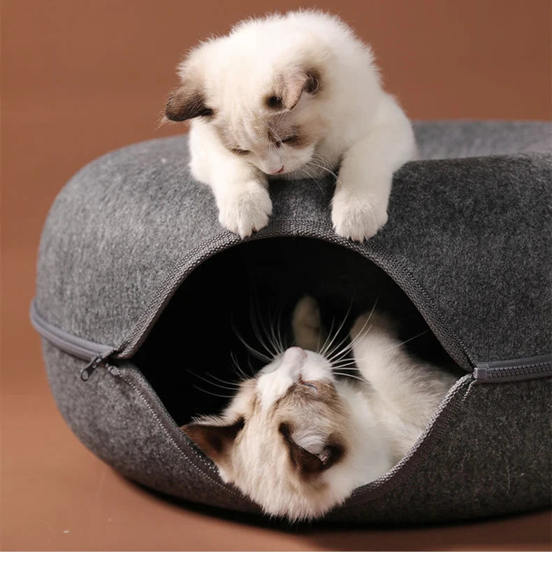 Interactive Round Cat Tunnel Donut Nest Felt Kittens Bed House Scratcher Sleeping Cushion Pet Toy for Cats