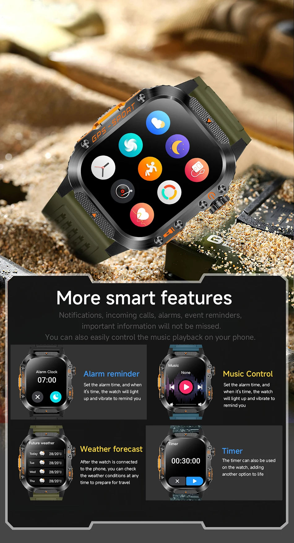 2025 New Dual-Frequency Satellite GPS Sports Smart Watch Compass Barometer Bluetooth Call 10ATM Waterproof Swim Smart Bracelet