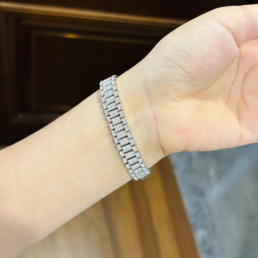 IGOTOS 1.2mm Moissanite Watch Chain Bracelet 925 Sterling Silver Certified Women Men Full Diamond Bangle Fine Jewelry