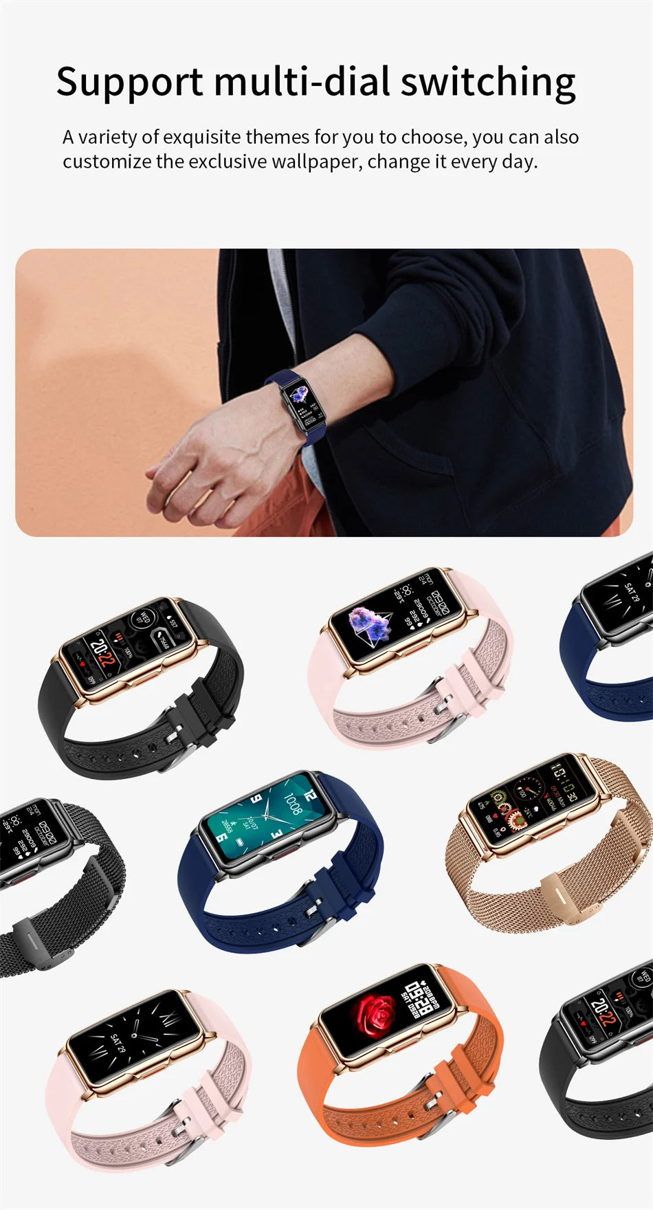 Classic Smart Bracelet Ladies Smart Watch Men Heart Rate Blood Oxygen Waterproof Sports Smart Strap Women Watch For Android IOS