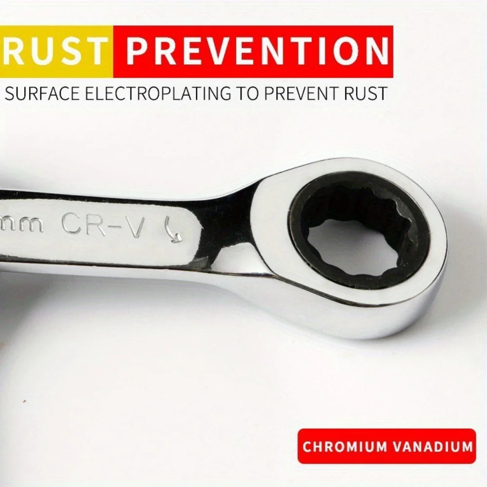 6-19mm Stubby Ratchet Spanner Short Ratchet Wrench Car Repair Hand Tools 72 Tooth Design Short Handle Dual-purpose Wrench Tool