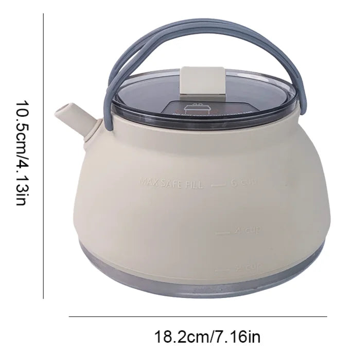 1.5L Silicone Kettle with Handle 1L Camping Cook Pot Stainless Steel Bottom Collapsible Water Cup/Bowl for Camping Backpacking