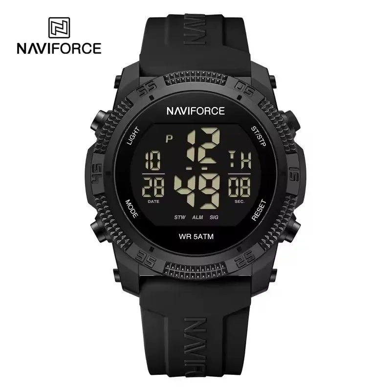 NAVIFORCE NF7104 Men's LCD Digital Leisure Date and Week Alarm Clock Waterproof Silicone Strap Electronic Premium Watch