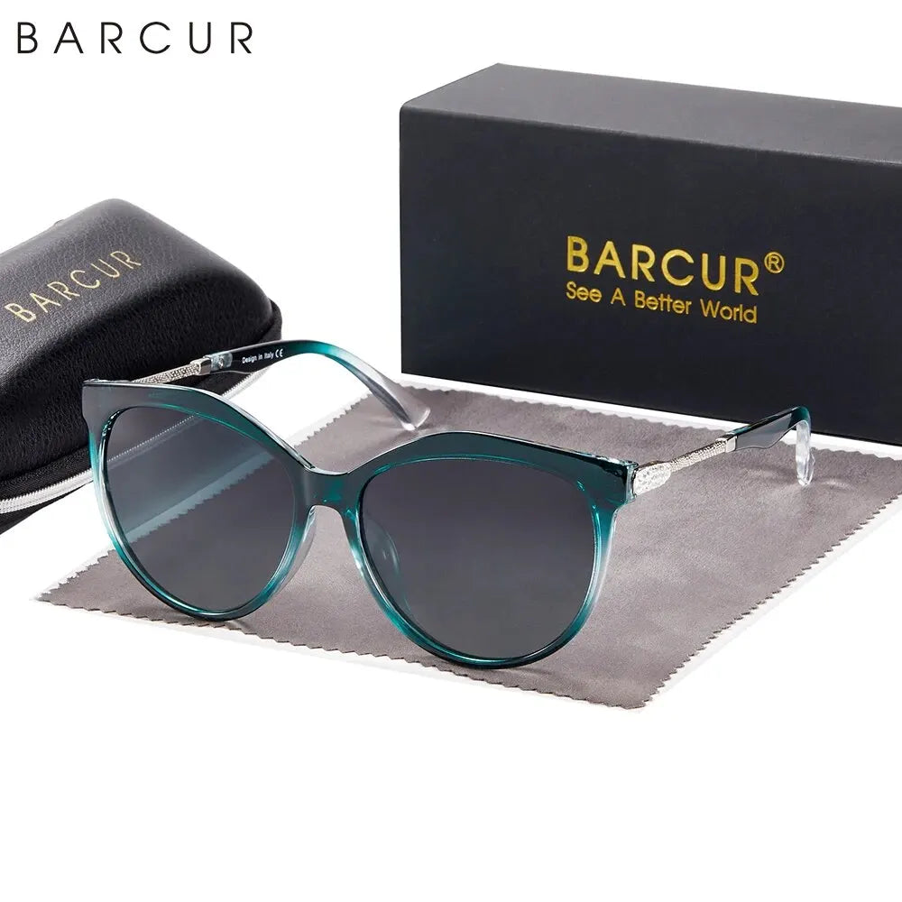 BARCUR Polarized Cat Eye Sunglasses Women Gradient Round Sun Glasses for Women Oculos Lunette De Soleil Femme
