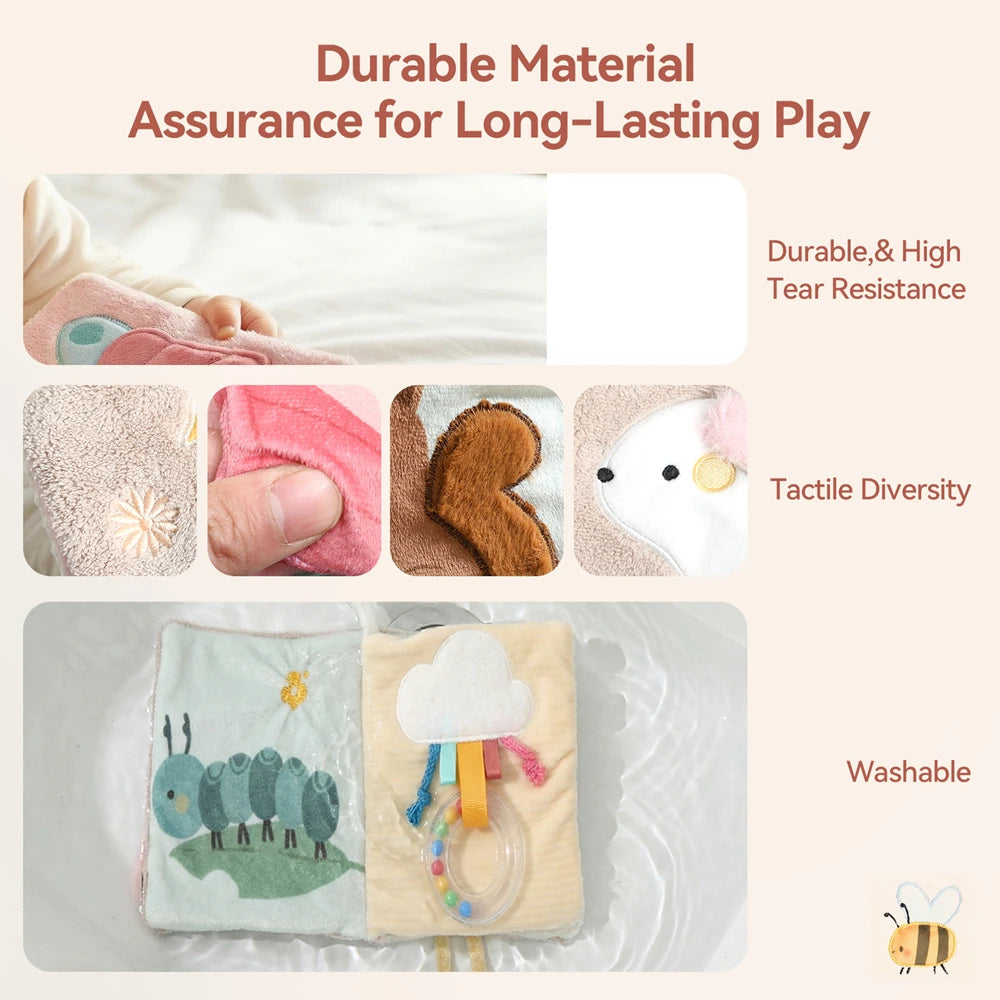 Bunny Cloth Soft Touch Book, Baby Toys 3D Sensory Early Learning Stroller Toys Infant 0-12 Months Baby Toys Multifunction Toys