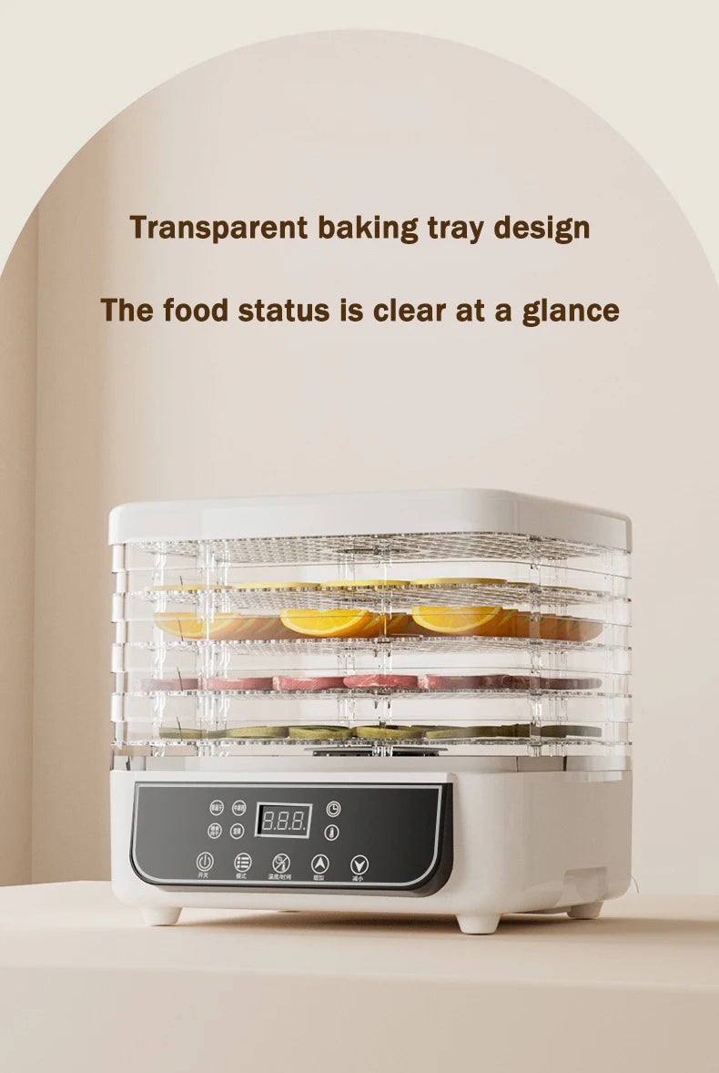 DMWD Dried Food Dehydrator Herb Fruit Vegetable Dehydration Drying Machine Smart Timing 5 Trays Pet Snacks Meat Hot Air Dryer EU