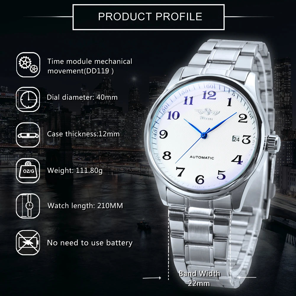 Winner Classic Business Watch for Men Retro Calendar Blue Hands Automatic Mechanical Watches Top Brand Luxury Steel Leather Belt