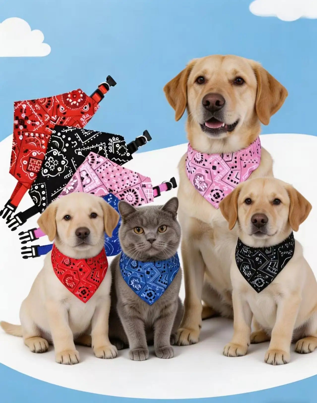 Adjustable Pet Bandana – Washable Triangular Scarf Bib for Dogs & Cats, Neck Decor, for Teddy/Bichon/Shiba/Corgi/Golden/Labrador