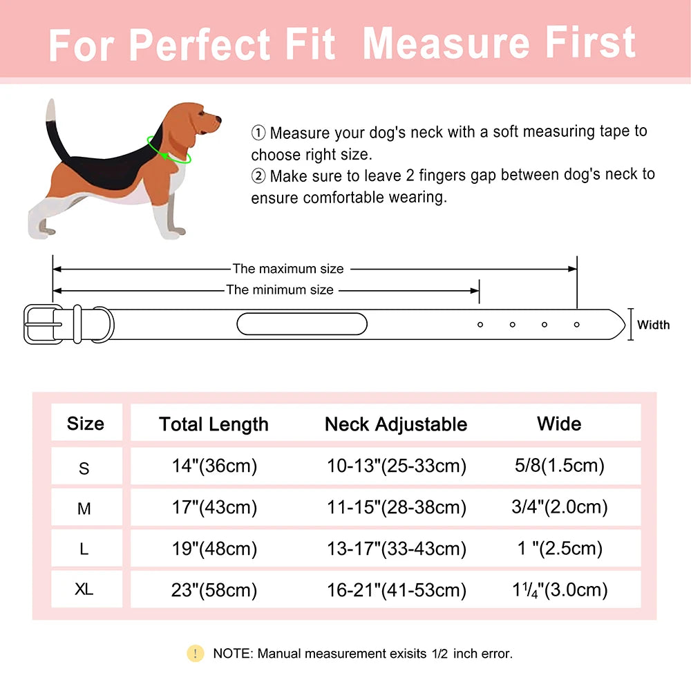 Customized Dog Collar PU Leather Dogs Collars Personalized Pet ID Name Necklace Free Engraving for Small Medium Large Dogs Pug