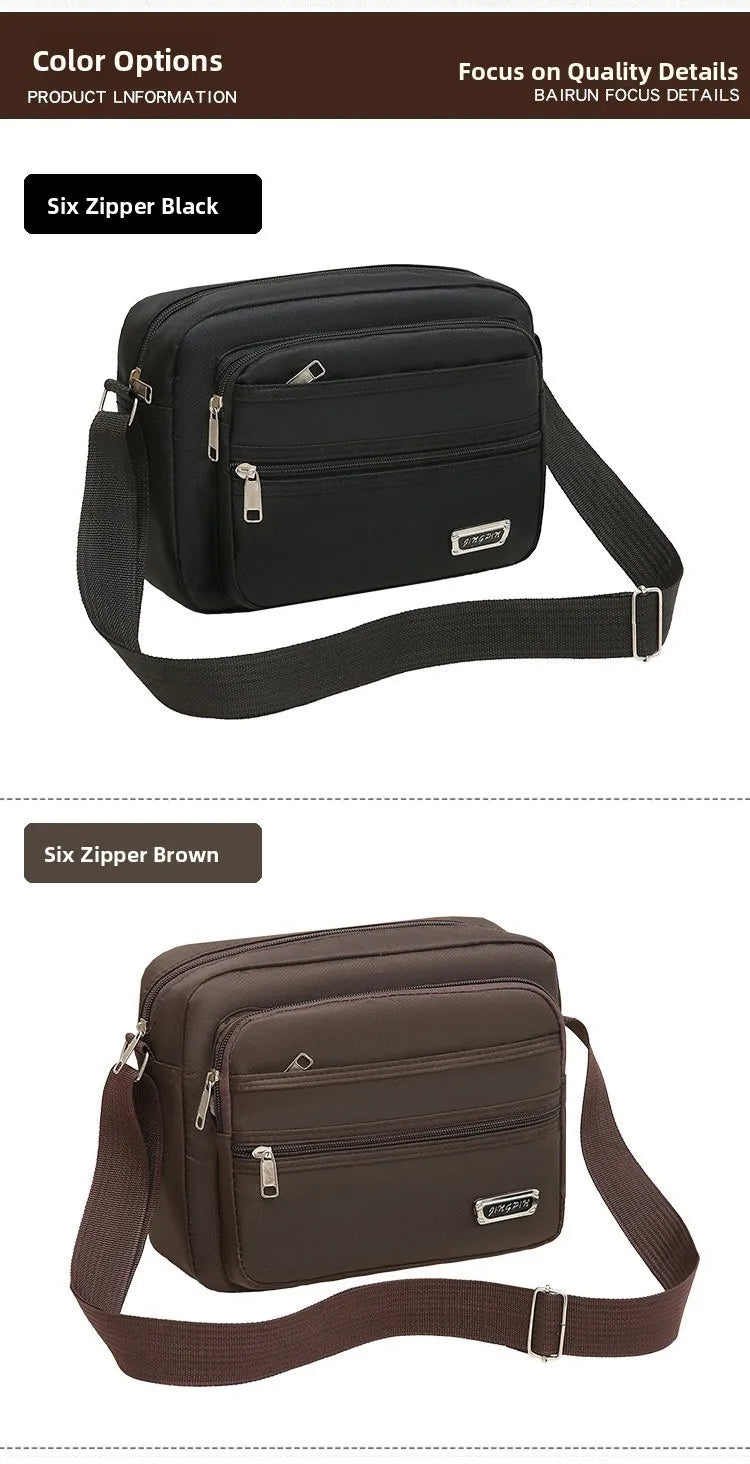 Casual Unisex Crossbody Bag Large Capacity Multi-layer Business Handling Bag Soft Nylon Material Zipper Closure Leisure Trave...