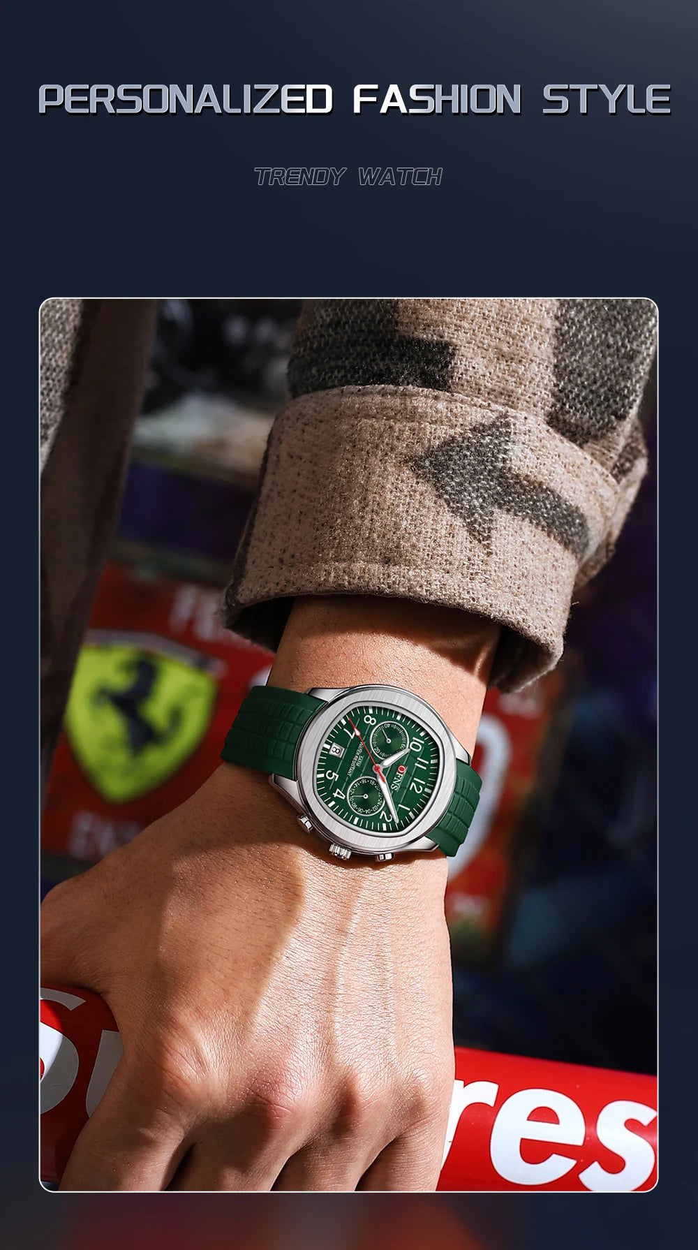 OFNS 8020 Fashion Men's Quartz Watch Double Hole Five Needle Waterproof Luminous Calendar Business Men's Quartz Watch