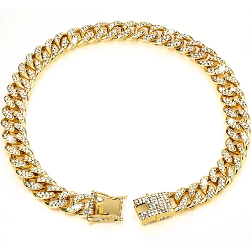 1/2pcs Pet Dog Collar Cat Chain Diamond Walking Metal Chain Collar With Design Secure Buckle Jewelry Accessories Cuban Collar