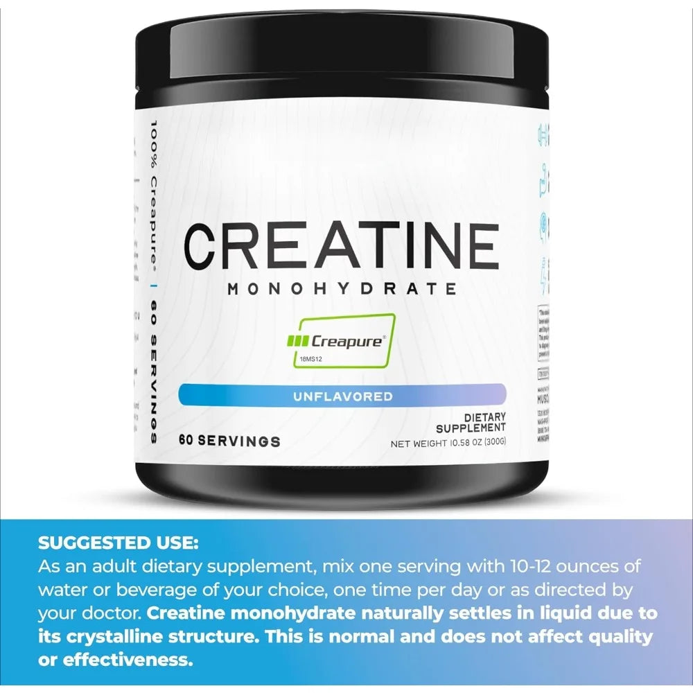 Creatine Monohydrate Powder 5000mg Per Serving, Unflavored Muscle Energy & Strength Support Supplement, Vegan Gluten Free, 300g