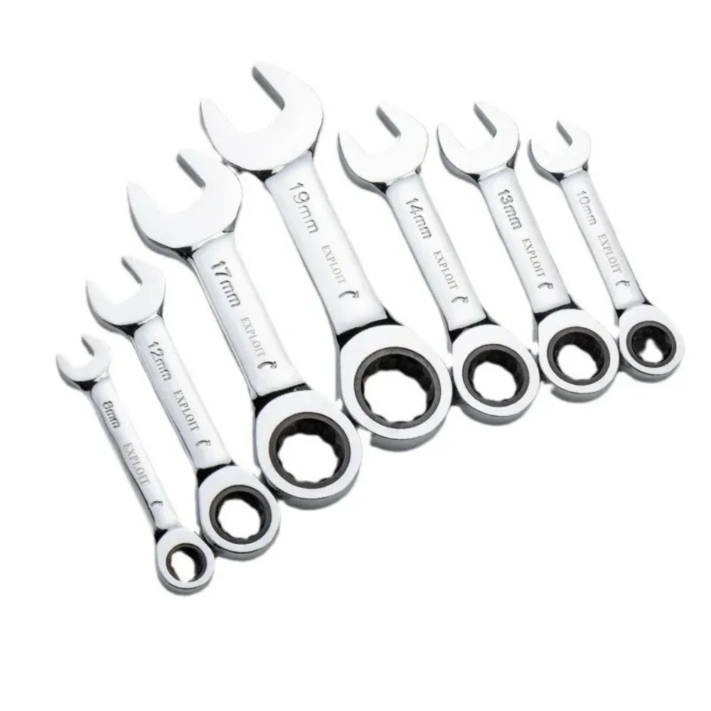6-19mm Stubby Ratchet Spanner Short Ratchet Wrench Car Repair Hand Tools 72 Tooth Design Short Handle Dual-purpose Wrench Tool