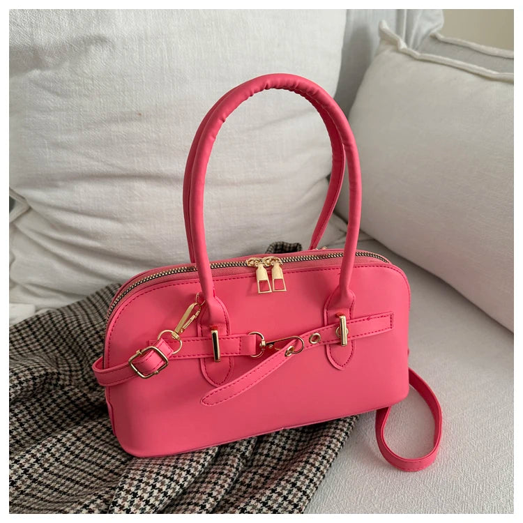 Modern  Shaped Women's Handbag Crossbody Commuter Bag Fashionable Retro Bowling Bag Soft Handle Polyester