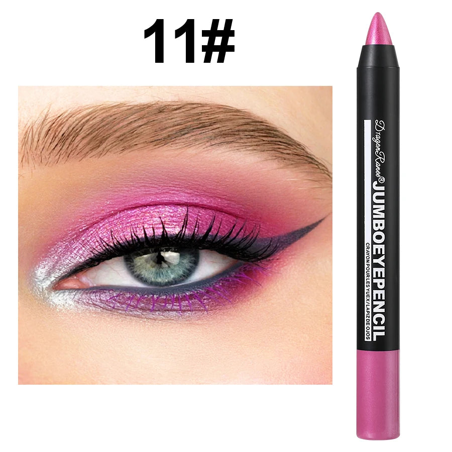 Shimmery pink jumbo eye pencil and bold pink eye makeup look with winged eyeliner
