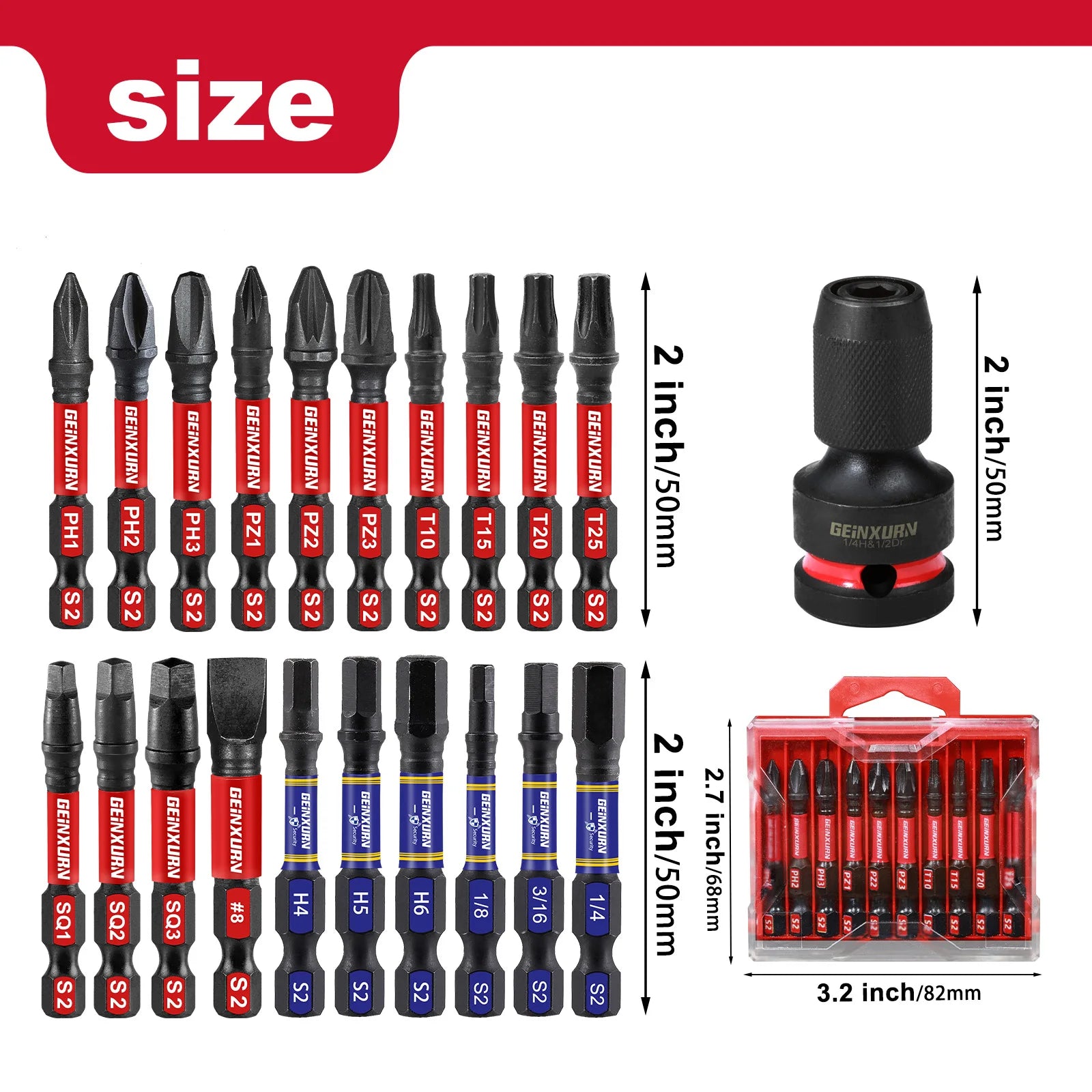 Geinxurn Impact Screwdriver Bit Holders,1/2-Inch Square Drive to 1/4-Inch Quick Release Hex Socket Adapter with screwdriver bits