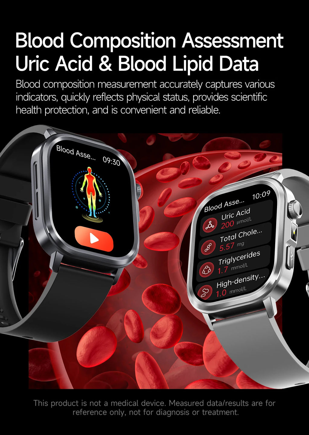 2025Nursing Level Uric Acid Blood lipids Smart Watch Men Blood Pressure ECG+PPG Clock Body Analysis Voice Call Health Smartwatch