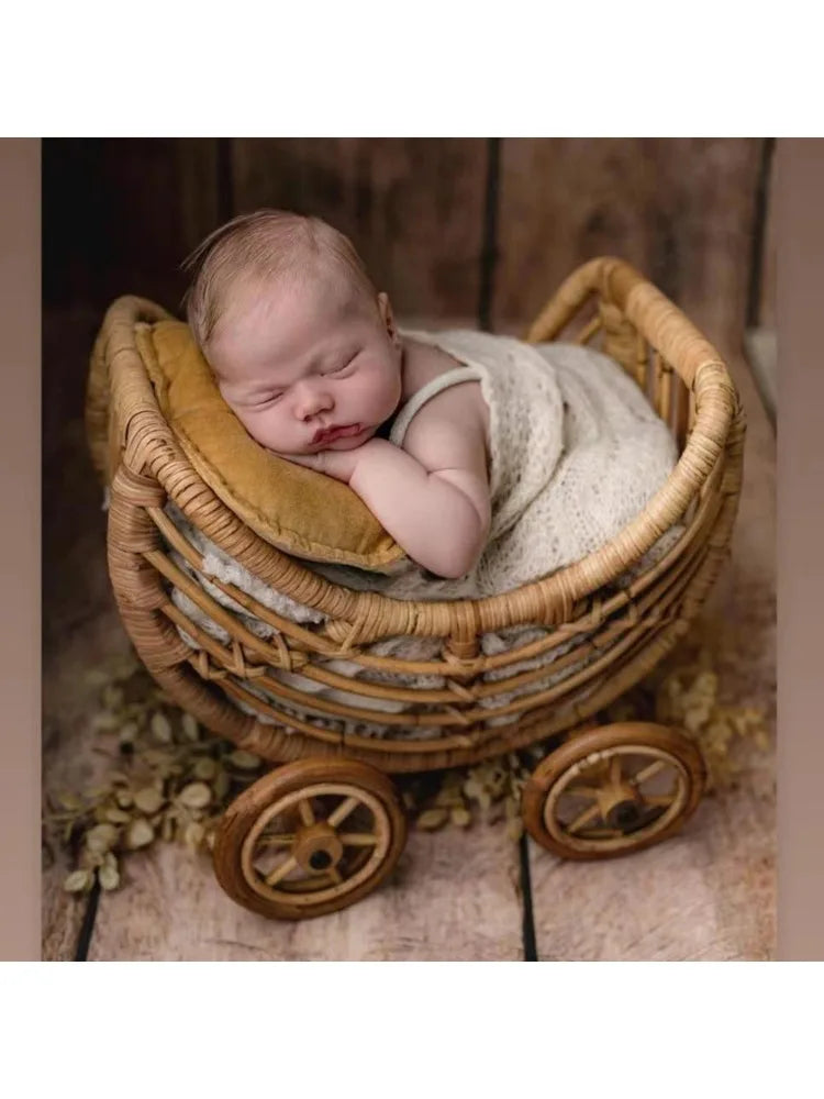 Original Baby Rattan Cart Basket Newborn Photography Props Trolley Baby Crib Newborn Photography Chair Stroller Prop Fotografia