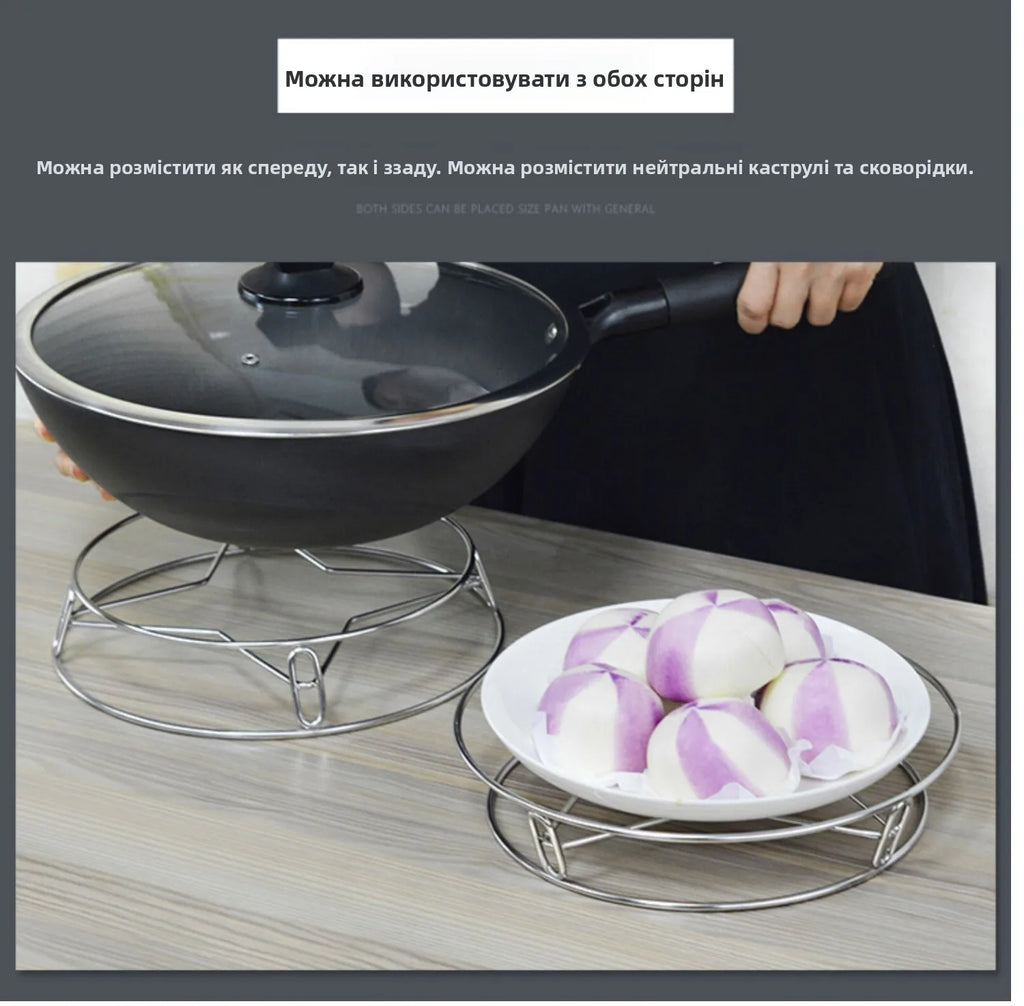 Thickened Stainless Steel round Tube Wok Stand Double Layer Pot Pad with Plate Connected Pot Stand Heat Insulation Anti-Scald...
