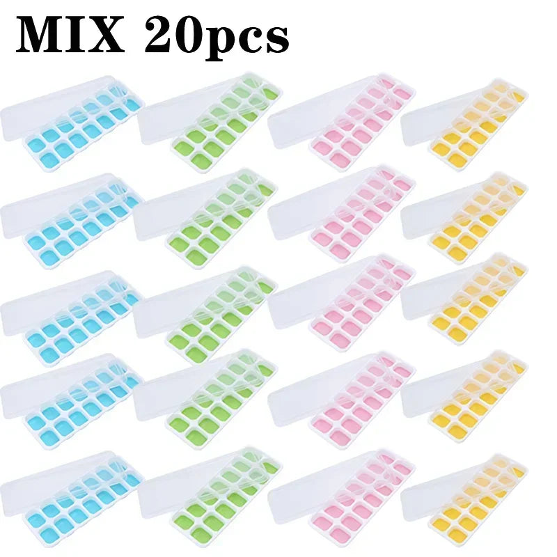 Silicone Ice Cube Mold Trays Reusable Ice Tray with Lid 14 Cube Easy Release Whiskey Cocktail Freezer Container