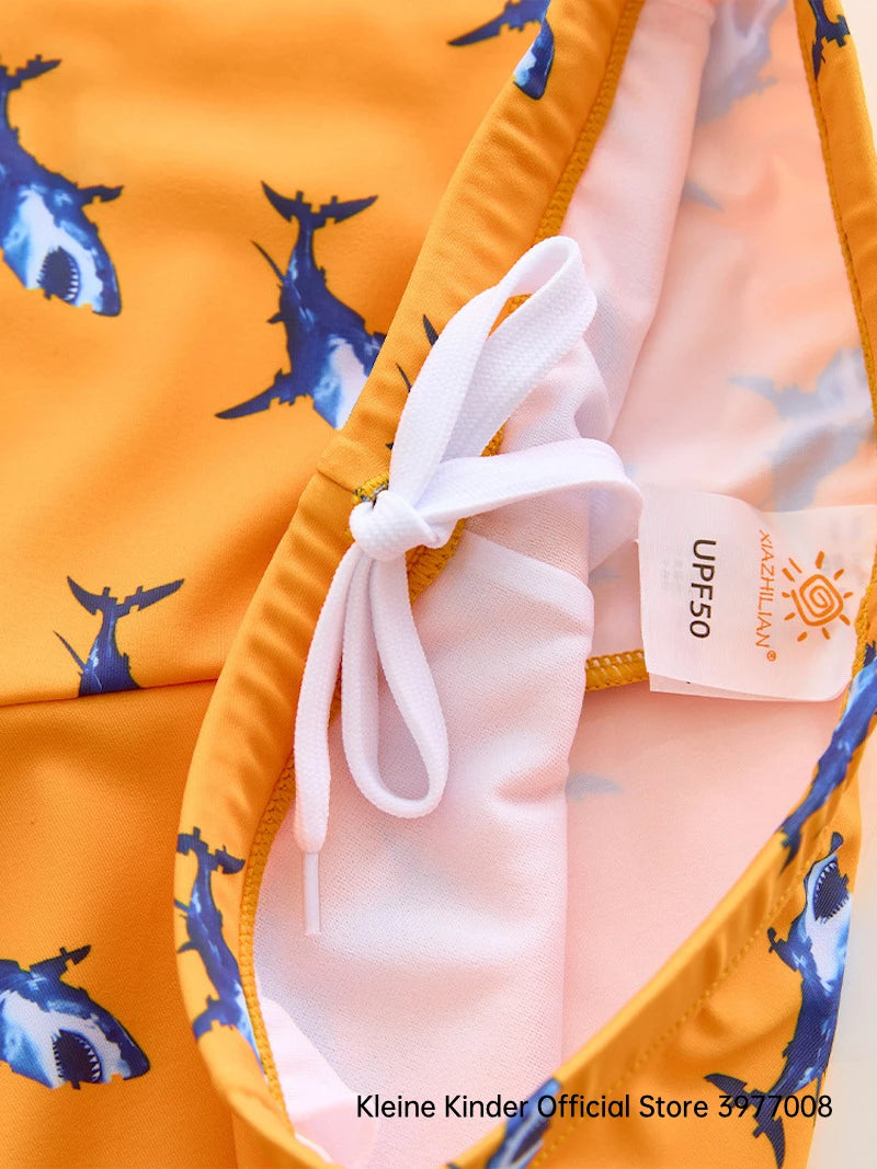 Children's Swimsuit Orange Long Sleeve Rash Guard Kids UPF50 UV Protection Boy's Beach Clothes Shark Swimming Bathing Suit Kids