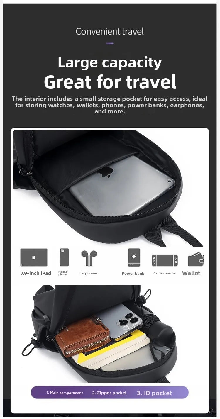 Large Capacity Fashion Waterproof Men's Crossbody Bag Travel Casual Ladies Single Shoulder Slant Bag Korean Style Chest Bag