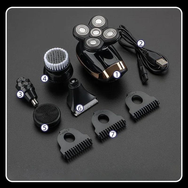 5 In 1 Electric Shaver For Men Bald Head Hair Clipper Nose Trimmer 5D Floating Blade Head Shaving Beard Knife Rechargeable Razor