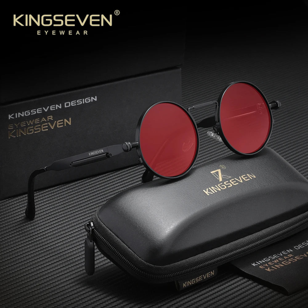 KINGSEVEN Polarized Round Sunglasses Men Retro Vintage Style Women Steampunk Sun Glasses for Men