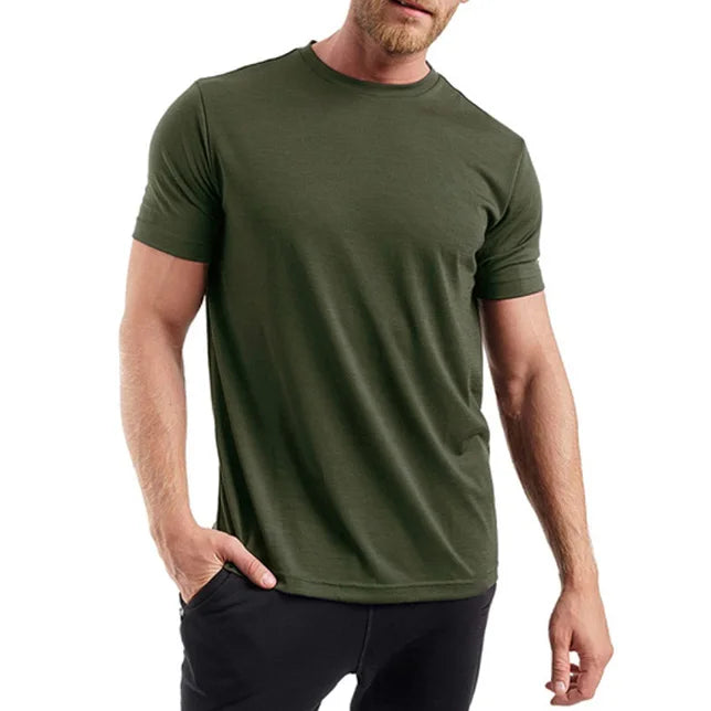 Men's 100% Superfine Merino Wool T-Shirt Base Layer Wicking Breathable Quick Dry Anti-Odor No-itch Comfortable Fit Size