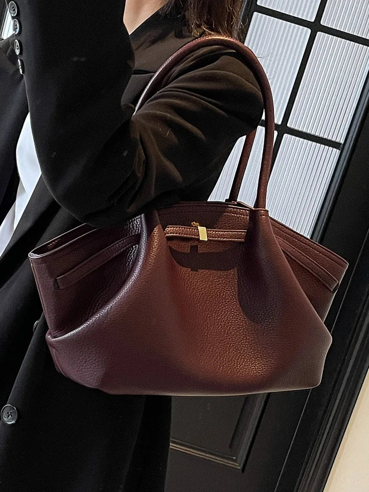 Large Capacity Women's Shoulder Bag Commuter Tote Bag Underarm Single Shoulder Bag Retro Design Casual Handbag