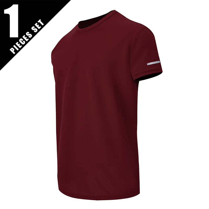 1/2/4Pcs Men's Summer Solid Color Mix And Match Short-sleeved Young Men's Loose Quick-drying Sports Running Shirt Middle-aged T-