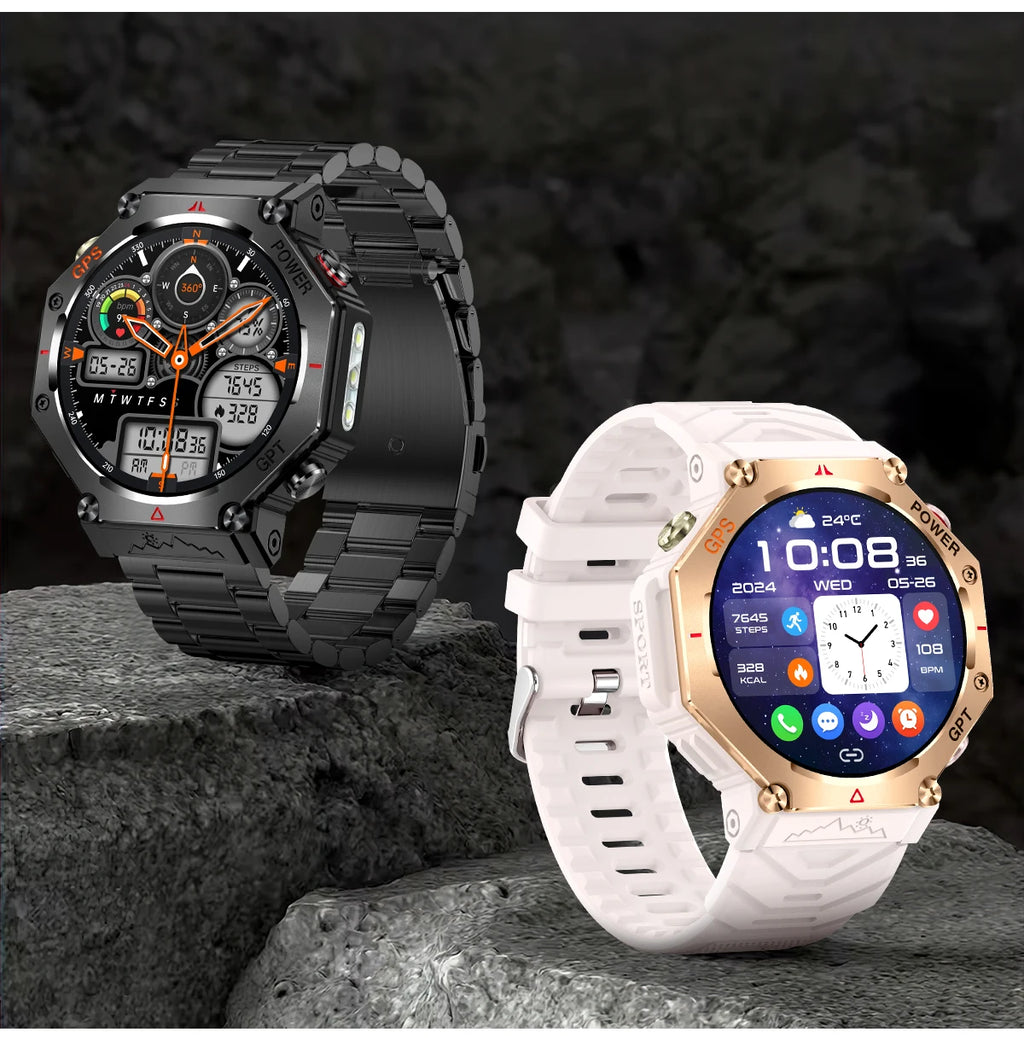 New ChatGPT AI assistant smartwatch with 5ATM water resistance, GPS, built-in dual-frequency GNSS and compass. For men and women