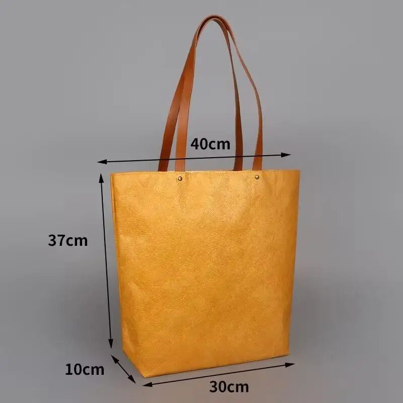 Retro Commuter Large Capacity Women's Tote Bag Kraft Paper Handbag Washable Simple Ins Style Casual Fashion Handbag