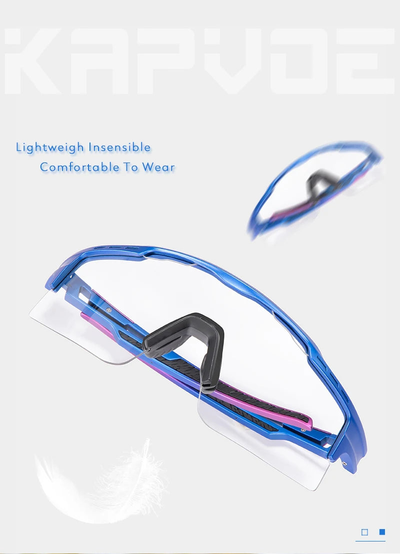 Blue lightweight protective safety glasses with clear lenses and comfortable nose pad