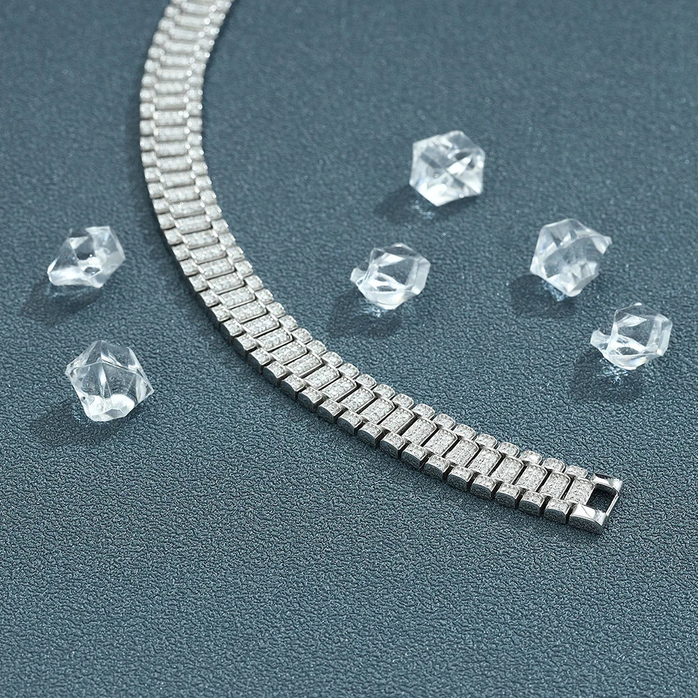 IGOTOS 1.2mm Moissanite Watch Chain Bracelet 925 Sterling Silver Certified Women Men Full Diamond Bangle Fine Jewelry