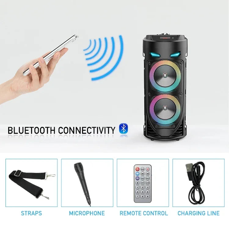 30W Wireless Column Big Power Stereo Portable Bluetooth Speaker Subwoofer Bass Party Speakers with Microphone Family Karaoke USB