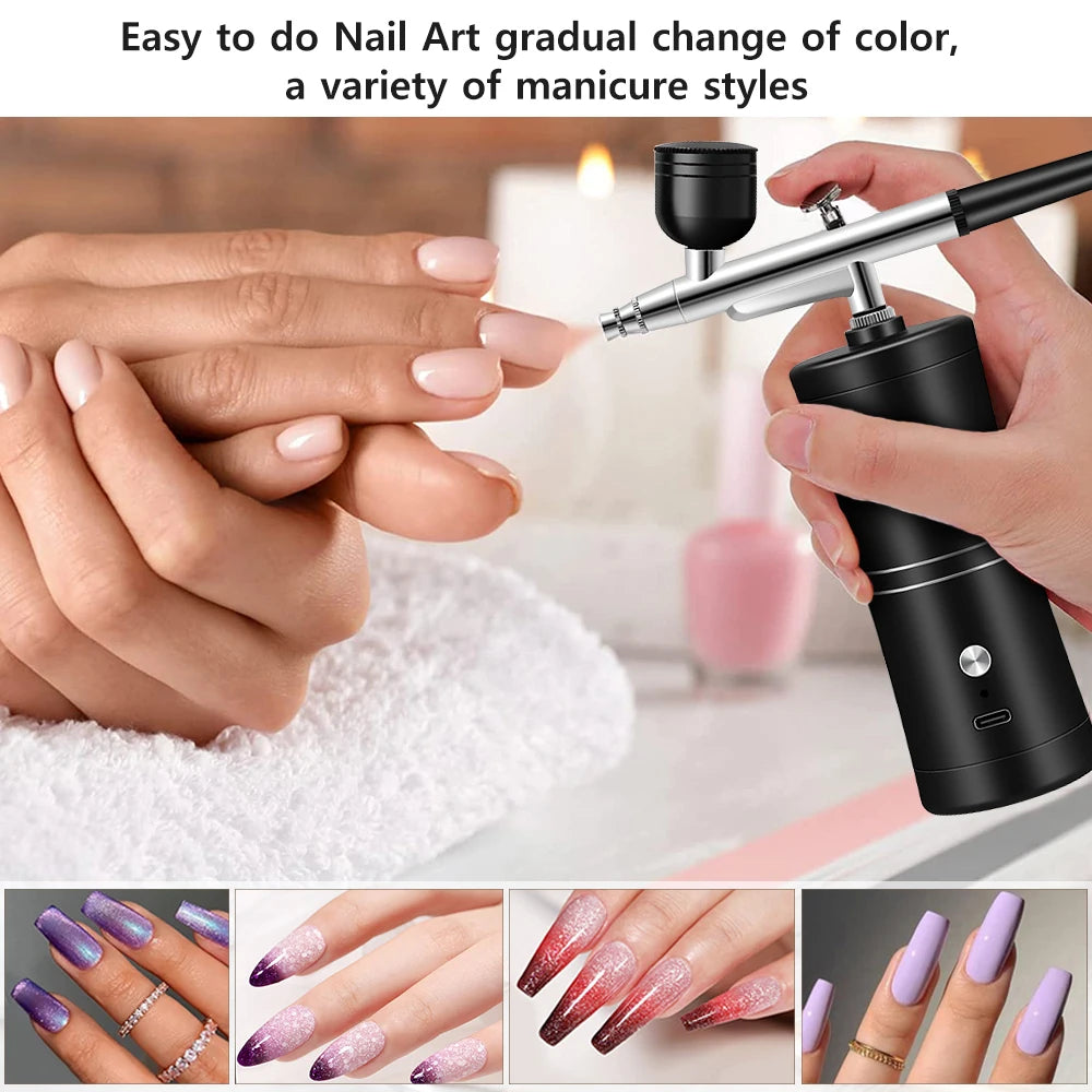 Airbrush for Paint Cake Makeup Cordless Airbrush Sprayer Gun 0.3mm Nozzles Handhold Portable Airbrush Nail Kit with Compressor