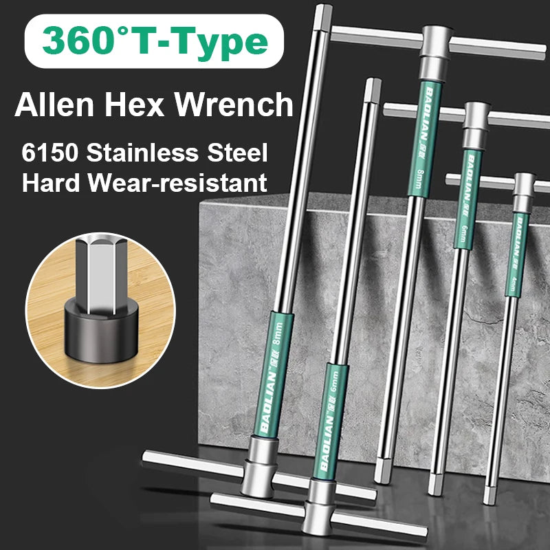 T/L Torx Screwdriver T-Type Allen Hex Wrench 2/2.5/3/3.5/4/4.5/5/6/8/10MM Extended T-Type Chrome Spanner Socket Wrench Hand Tool
