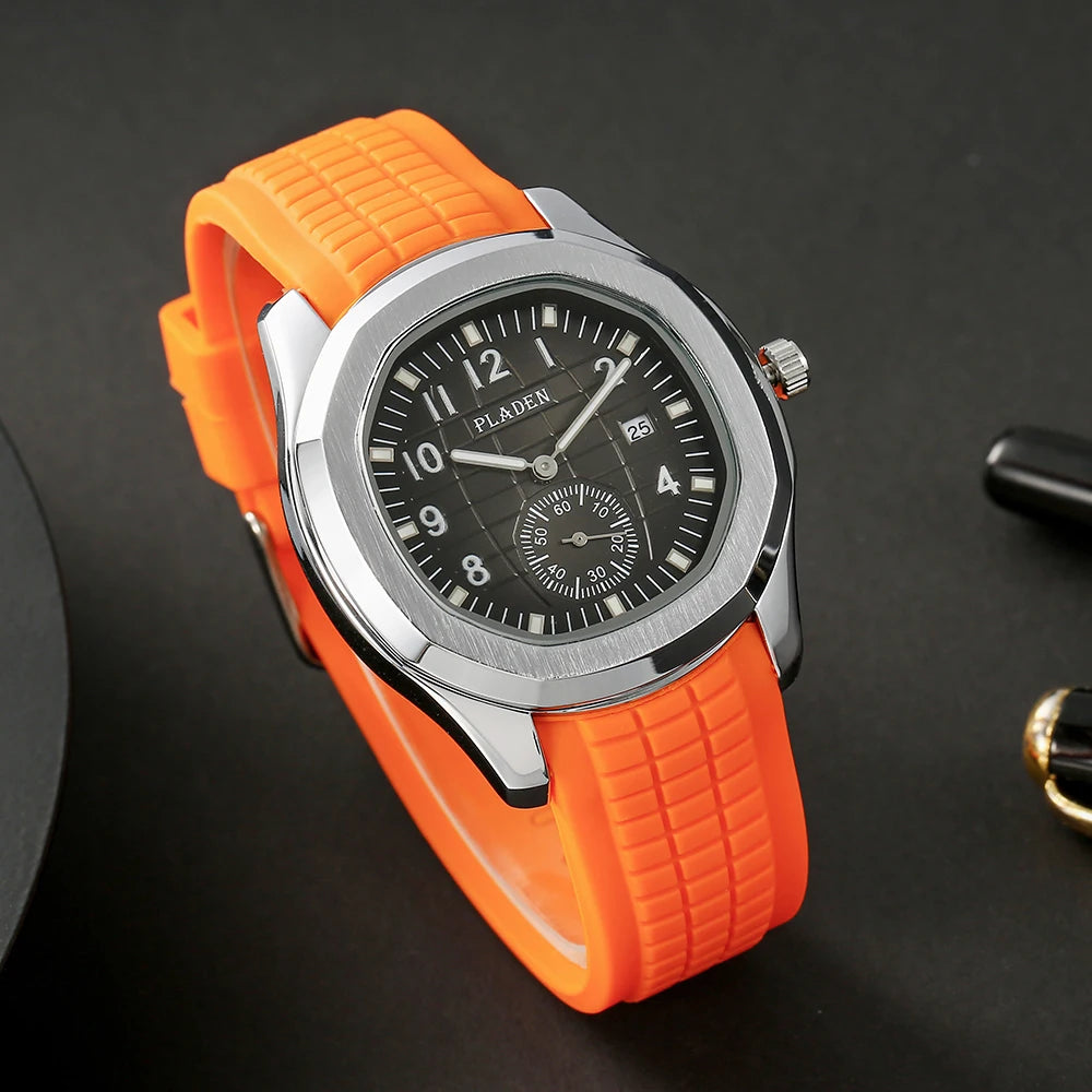 Fashion Watch Men Classic Orange Grenade Dial Minimalist Wristwatch Sport Silicone Strap Dive Auto Date Men's Watches Hot Sale