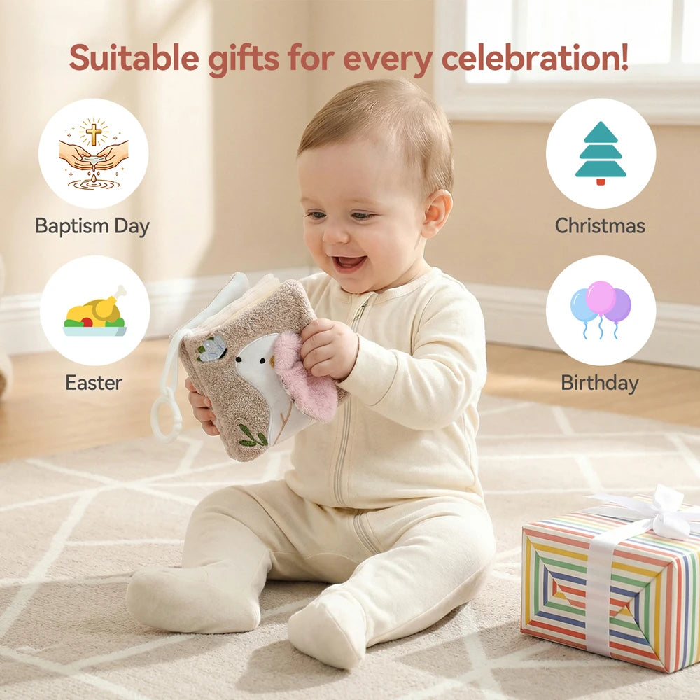 Bunny Cloth Soft Touch Book, Baby Toys 3D Sensory Early Learning Stroller Toys Infant 0-12 Months Baby Toys Multifunction Toys